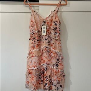 Ramy Brook Asymmetrical Floral Dress in Peach and Navy